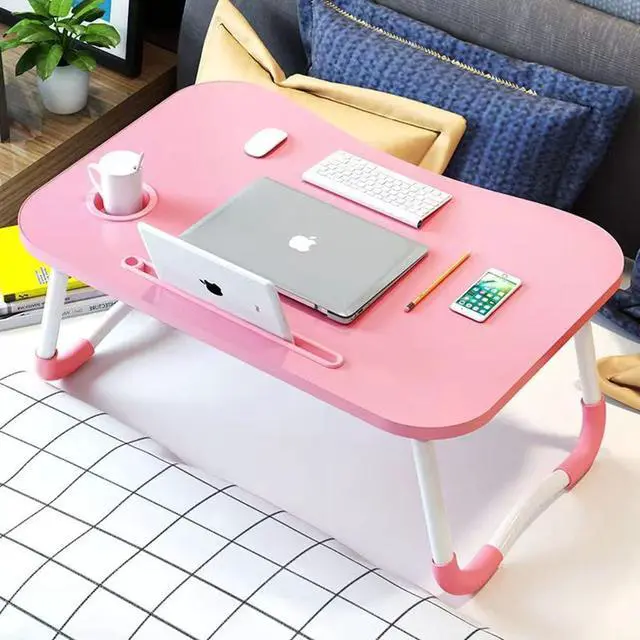 Alt view image 4 of 7 - Laptop Desk Foldable Bed Table, Portable Lap Desk Laptop Bed Tray Table with Storage Drawer and Cup Holder, Lap TraysTables Notebook Stand Reading Desks Breakfast Tray for Beds Couch Sofa Floor Pink