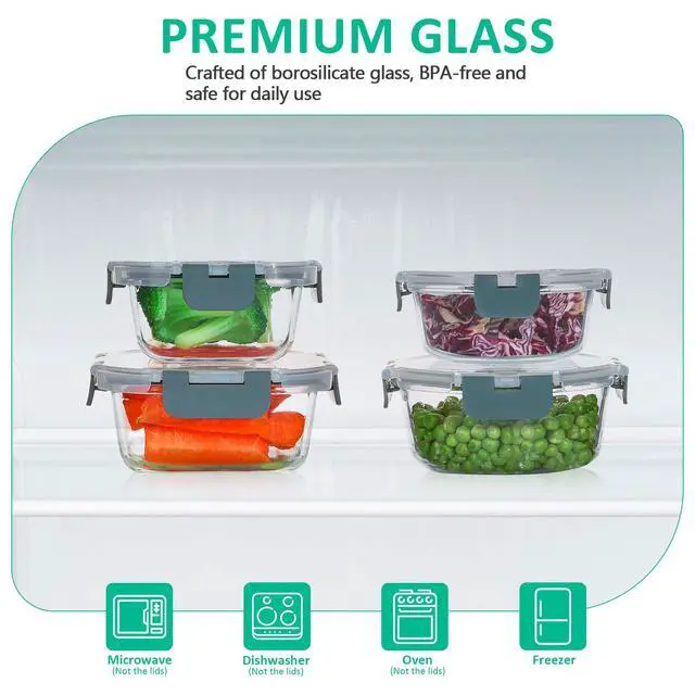Alt view image 3 of 6 - 24 Pieces Glass Food Storage Containers Set,Meal Prep Containers-Stackable Airtight Glass Storage Containers with lids,Freezer, Microwave, Oven Safe,Gray