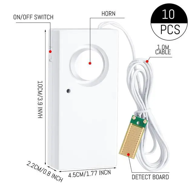 Alt view image 4 of 7 - 5 Pcs Water Sensor Alarm Leak Detector 120db Water Leak Alarm 9v Battery Flood Sensor Detector Overflow Security Alert for Home Basement Kitchen Garage Bath Tub Sink, White