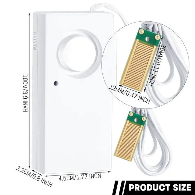 Alt view image 5 of 7 - 5 Pcs Water Sensor Alarm Leak Detector 120db Water Leak Alarm 9v Battery Flood Sensor Detector Overflow Security Alert for Home Basement Kitchen Garage Bath Tub Sink, White