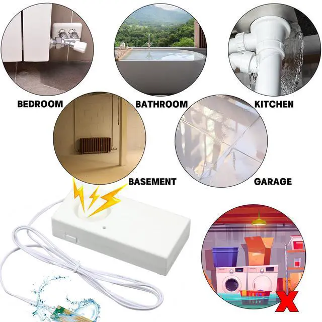 Alt view image 2 of 7 - 5 Pcs Water Sensor Alarm Leak Detector 120db Water Leak Alarm 9v Battery Flood Sensor Detector Overflow Security Alert for Home Basement Kitchen Garage Bath Tub Sink, White