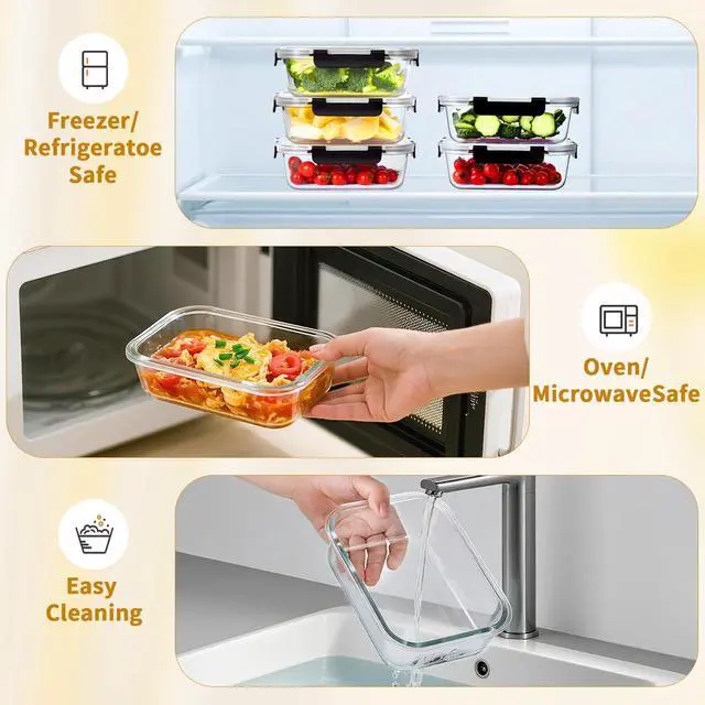 Alt view image 3 of 7 - Glass Food Storage Containers with Lids Set of 6, 36 OZ Meal Prep Containers for Lunch, 4.5 Cup Airtight Glass Lunch Containers Set, Microwave, Oven, Freezer & Dishwasher Safe, BPA-Free