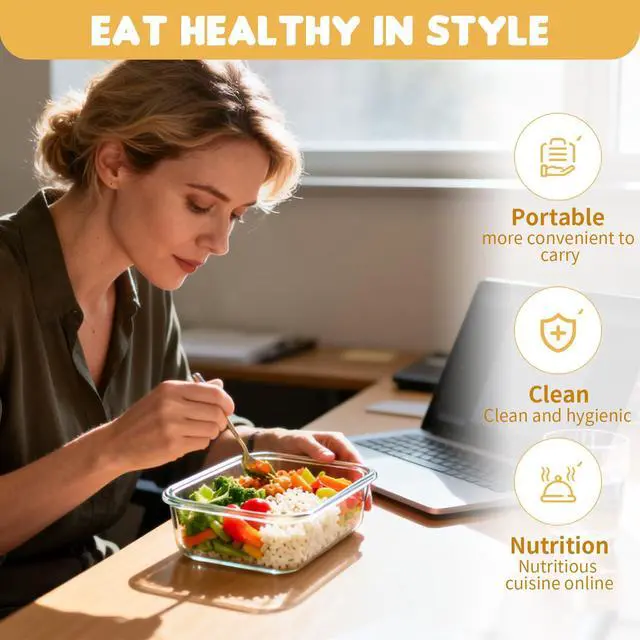 Alt view image 5 of 7 - Glass Food Storage Containers with Lids Set of 6, 36 OZ Meal Prep Containers for Lunch, 4.5 Cup Airtight Glass Lunch Containers Set, Microwave, Oven, Freezer & Dishwasher Safe, BPA-Free