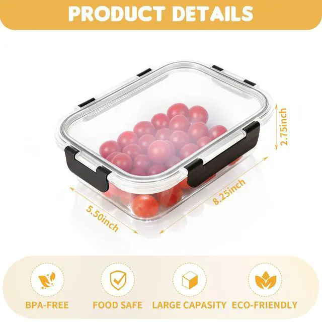 Alt view image 2 of 7 - Glass Food Storage Containers with Lids Set of 6, 36 OZ Meal Prep Containers for Lunch, 4.5 Cup Airtight Glass Lunch Containers Set, Microwave, Oven, Freezer & Dishwasher Safe, BPA-Free