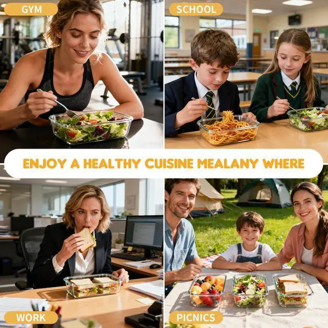 Alt view image 7 of 7 - Glass Food Storage Containers with Lids Set of 6, 36 OZ Meal Prep Containers for Lunch, 4.5 Cup Airtight Glass Lunch Containers Set, Microwave, Oven, Freezer & Dishwasher Safe, BPA-Free