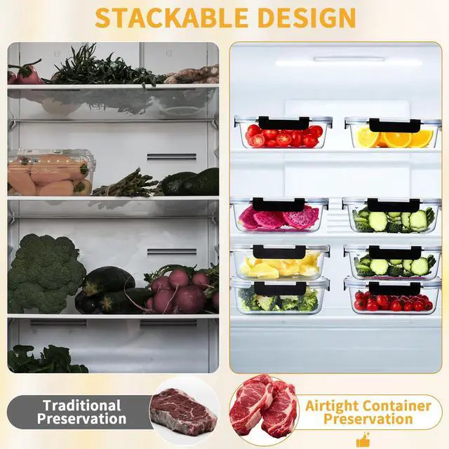 Alt view image 6 of 7 - Glass Food Storage Containers with Lids Set of 6, 36 OZ Meal Prep Containers for Lunch, 4.5 Cup Airtight Glass Lunch Containers Set, Microwave, Oven, Freezer & Dishwasher Safe, BPA-Free