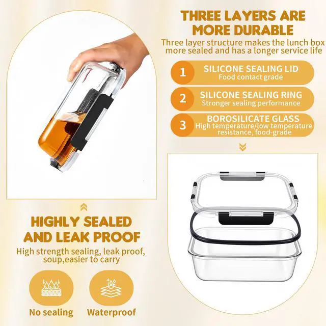 Alt view image 4 of 7 - Glass Food Storage Containers with Lids Set of 6, 36 OZ Meal Prep Containers for Lunch, 4.5 Cup Airtight Glass Lunch Containers Set, Microwave, Oven, Freezer & Dishwasher Safe, BPA-Free