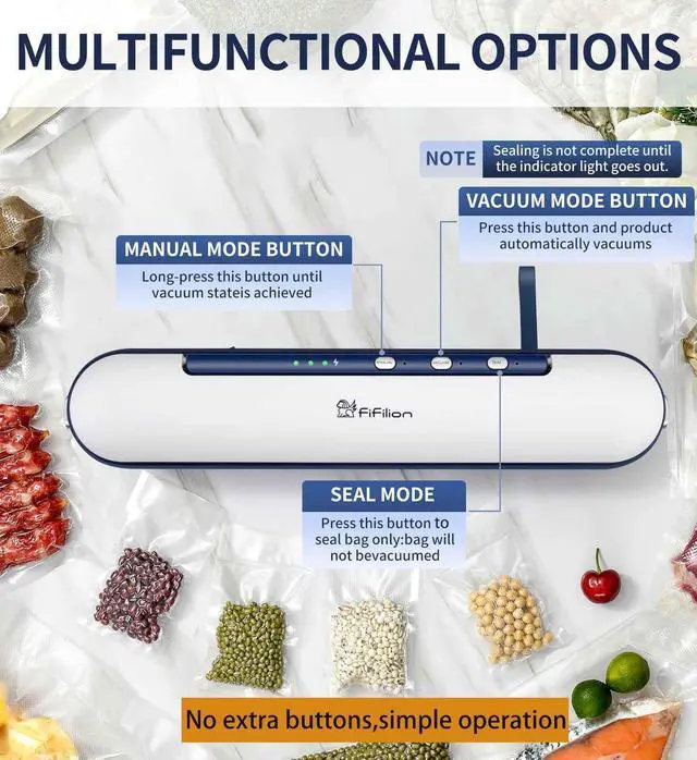 Alt view image 3 of 7 - Portable Vacuum Sealer Machine, Cordless & Rechargeable, 1500mAh Battery, 60Kpa Strong Suction, One-Touch Food Saver for Dry/Moist/Oily Items, Compact Design with Built-in Cutter