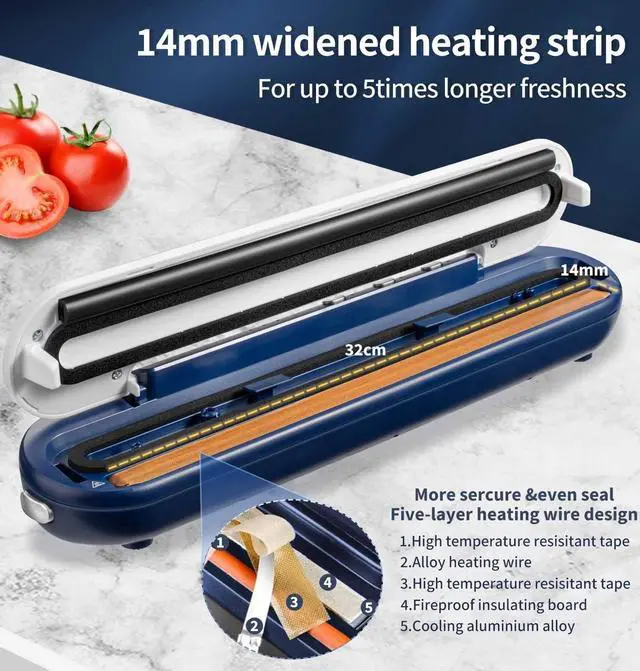 Alt view image 5 of 7 - Portable Vacuum Sealer Machine, Cordless & Rechargeable, 1500mAh Battery, 60Kpa Strong Suction, One-Touch Food Saver for Dry/Moist/Oily Items, Compact Design with Built-in Cutter