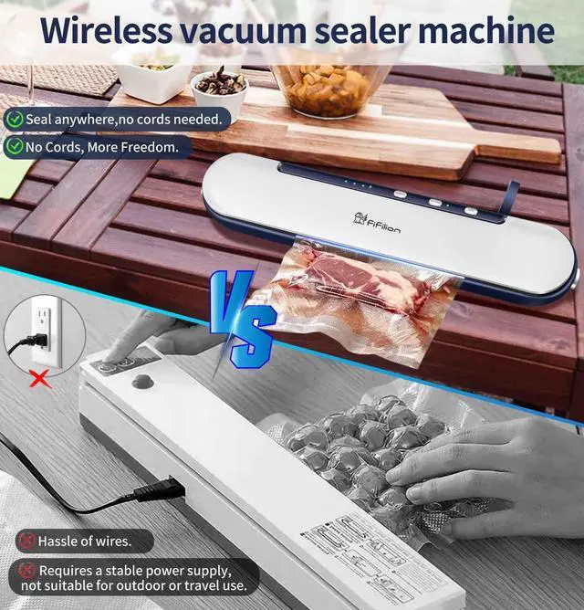 Alt view image 6 of 7 - Portable Vacuum Sealer Machine, Cordless & Rechargeable, 1500mAh Battery, 60Kpa Strong Suction, One-Touch Food Saver for Dry/Moist/Oily Items, Compact Design with Built-in Cutter
