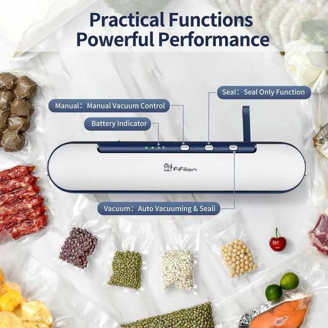 Alt view image 4 of 7 - Portable Vacuum Sealer Machine, Cordless & Rechargeable, 1500mAh Battery, 60Kpa Strong Suction, One-Touch Food Saver for Dry/Moist/Oily Items, Compact Design with Built-in Cutter