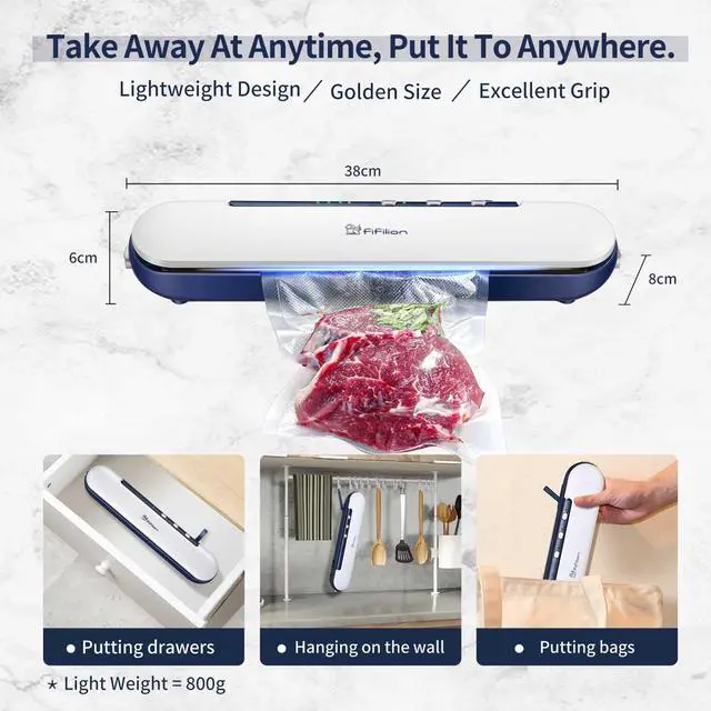 Alt view image 6 of 7 - Portable Vacuum Sealer Machine, Cordless & Rechargeable, 1500mAh Battery, 60Kpa Strong Suction, One-Touch Food Saver for Dry/Moist/Oily Items, Compact Design with Built-in Cutter