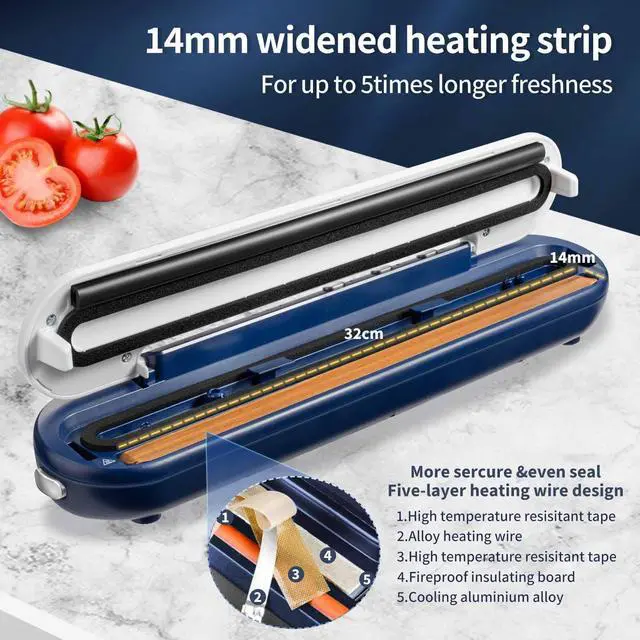Alt view image 5 of 7 - Portable Vacuum Sealer Machine, Cordless & Rechargeable, 1500mAh Battery, 60Kpa Strong Suction, One-Touch Food Saver for Dry/Moist/Oily Items, Compact Design with Built-in Cutter