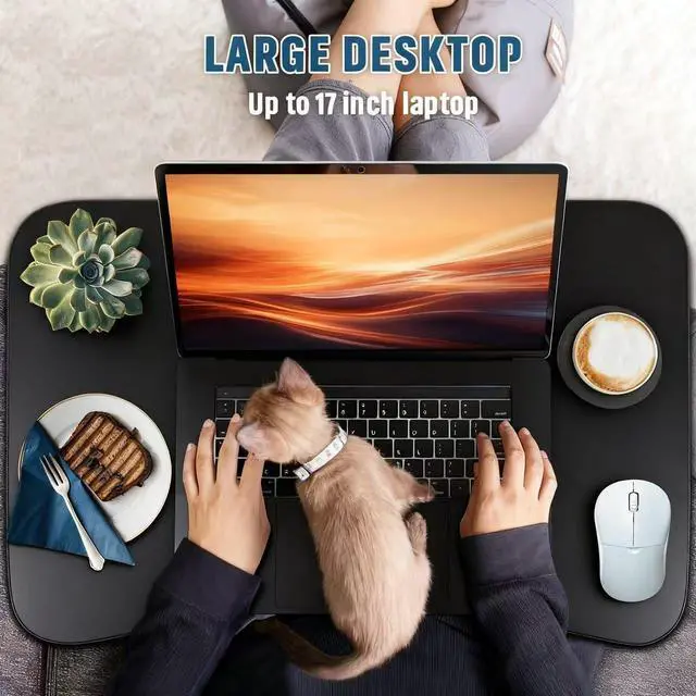 Alt view image 2 of 7 - Laptop Bed Table, Portable Foldable Laptop Bed Desk with Storage Drawer and Cup Holder, Lap Desk Lap Stand Tray Table Floor Table Serving Tray for Eating, Reading and Working