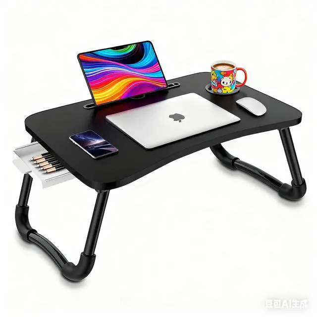 Main image of Laptop Bed Table, Portable Foldable Laptop Bed Desk with Storage Drawer and Cup Holder, Lap Desk Lap Stand Tray Table Floor Table Serving Tray for Eating, Reading and Working