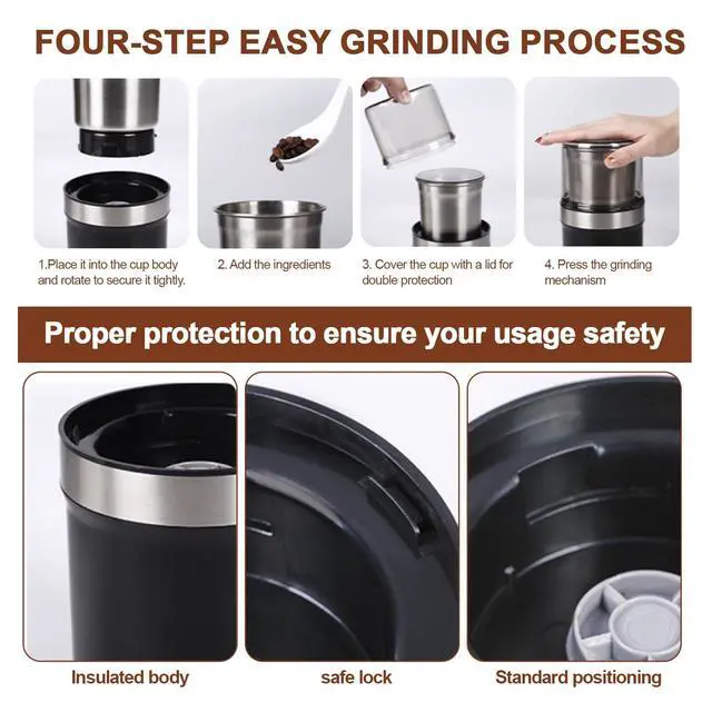 Alt view image 5 of 6 - Electric Coffee Grinder, Dual Stainless Steel Bowls for Beans Spices Nuts Wet&Dry Grinding 30000RPM Overheat Protection Compact for Kitchen Herbs Spices Nuts Grains Espresso