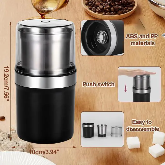Alt view image 6 of 6 - Electric Coffee Grinder, Dual Stainless Steel Bowls for Beans Spices Nuts Wet&Dry Grinding 30000RPM Overheat Protection Compact for Kitchen Herbs Spices Nuts Grains Espresso
