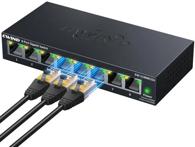 Main image of 2025 Upgraded 8 Port Gigabit Ethernet Switch with Loop Prevention, Plug & Play Unmanaged Network Switch, Fanless Silent Operation, Desktop/Wall Mount Metal Ethernet Splitter