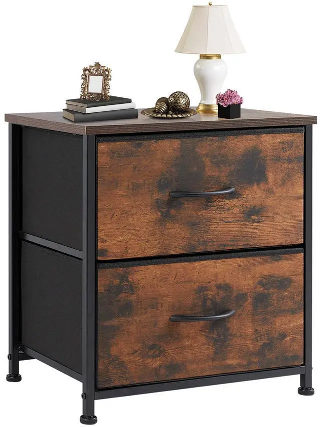 Main image of Nightstand Small Dresser with 2 Fabric Drawers Side Bedroom End Table Kids Bedside Storage Furniture for 20 inch Tall Night Stand for Closet, Entryway, College Dorm, Rustic Brown