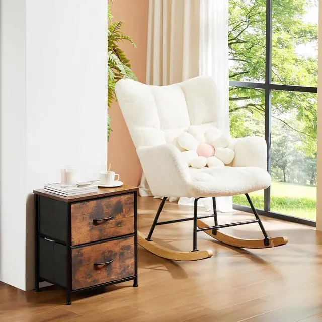 Alt view image 4 of 4 - Nightstand Small Dresser with 2 Fabric Drawers Side Bedroom End Table Kids Bedside Storage Furniture for 20 inch Tall Night Stand for Closet, Entryway, College Dorm, Rustic Brown