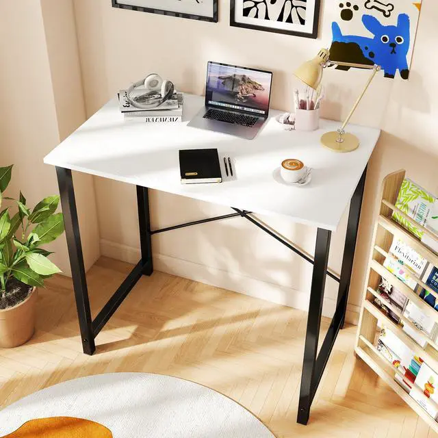 Alt view image 2 of 7 - 32 Inch Small Computer Desk for Home Office, Modern Study Work Table Simple Style for Bedroom, WritInchg Desks with X-Shaped ReInchforcement, Black