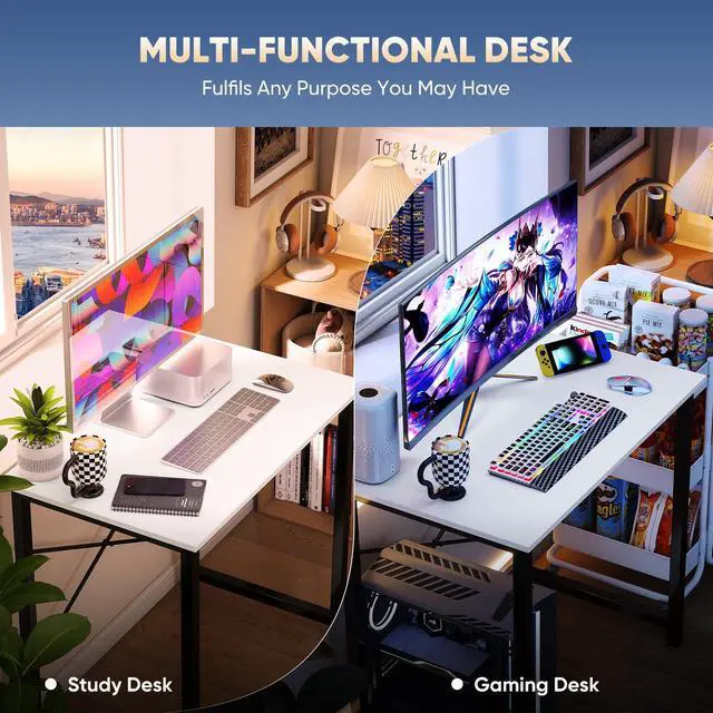 Alt view image 6 of 7 - 32 Inch Small Computer Desk for Home Office, Modern Study Work Table Simple Style for Bedroom, WritInchg Desks with X-Shaped ReInchforcement, Black