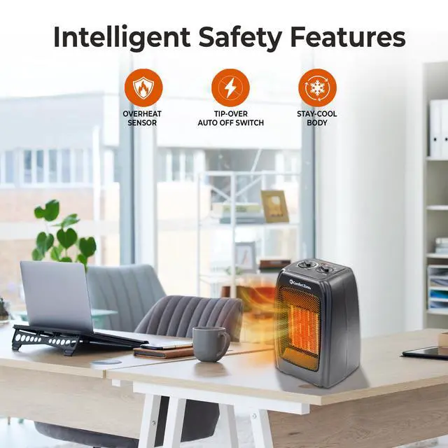 Alt view image 2 of 7 - CZ442E Personal Energy Save Ceramic Heater - 1500W Portable with Adjustable Thermostat, Tip-Over Switch & Overheat Protection, Black