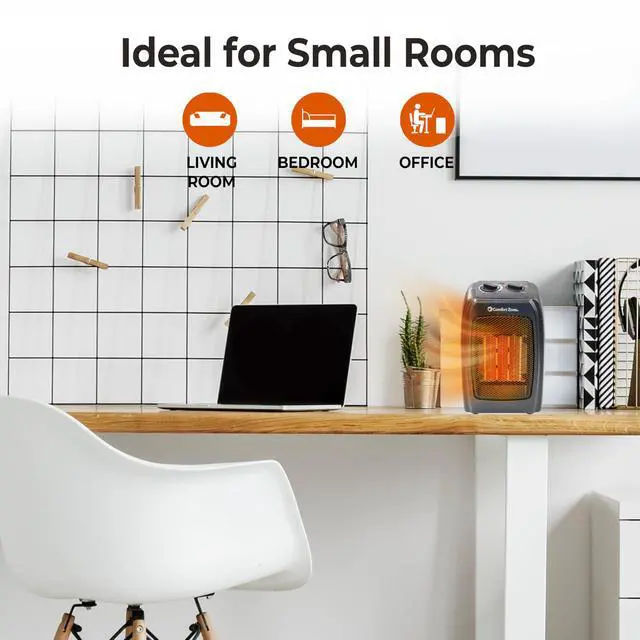 Alt view image 3 of 7 - CZ442E Personal Energy Save Ceramic Heater - 1500W Portable with Adjustable Thermostat, Tip-Over Switch & Overheat Protection, Black