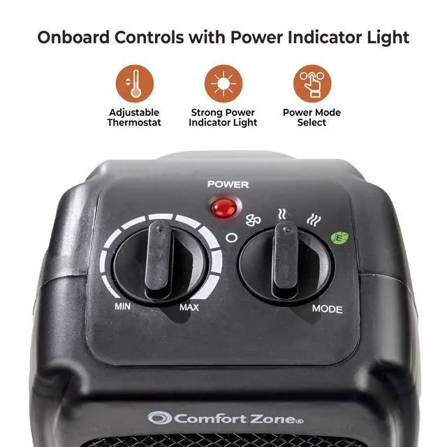 Alt view image 4 of 7 - CZ442E Personal Energy Save Ceramic Heater - 1500W Portable with Adjustable Thermostat, Tip-Over Switch & Overheat Protection, Black