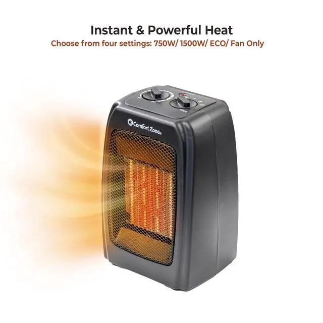 Alt view image 5 of 7 - CZ442E Personal Energy Save Ceramic Heater - 1500W Portable with Adjustable Thermostat, Tip-Over Switch & Overheat Protection, Black
