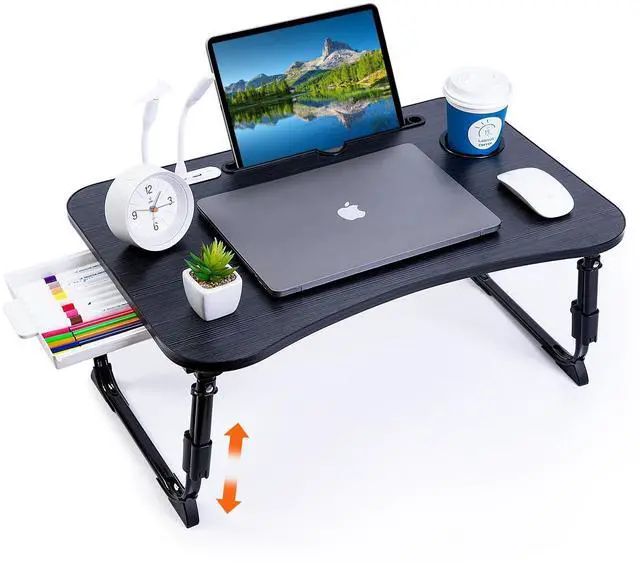 Main image of Laptop Desk for Bed, Height Adjustable Laptop Bed Table, Foldable Portable Lap Desk Stand with USB/Storage Drawer/Cup Holder/Slot, Breakfast Tray for Working Reading Writing Eating