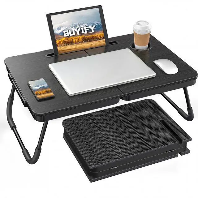 Main image of Foldable Laptop Bed Desk for Couch, Sofa - Large Lap Desk Tray Table with Cup Holder and Tablet Slot - Portable Notebook Stand for Eating, Writing, Studying and WFH (Black)- USA Original Patent