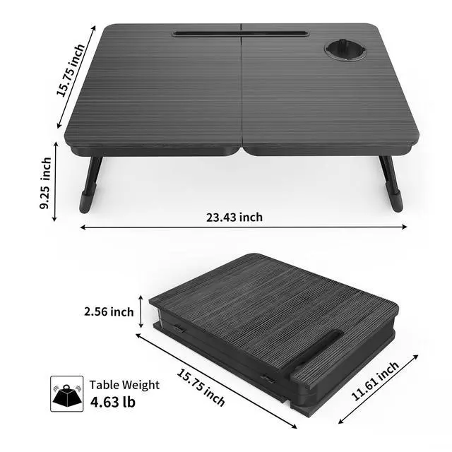 Alt view image 2 of 7 - Foldable Laptop Bed Desk for Couch, Sofa - Large Lap Desk Tray Table with Cup Holder and Tablet Slot - Portable Notebook Stand for Eating, Writing, Studying and WFH (Black)- USA Original Patent