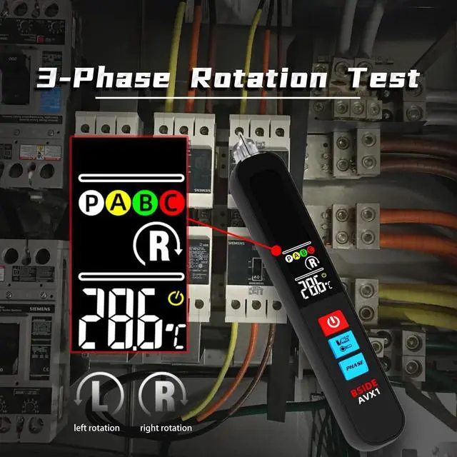 Alt view image 2 of 7 - Voltage Tester, Non-Contact with 3-Phase Rotation Indicator & Signal Percentage, Rechargeable AC Electrical Voltage Detector Pen, High/Low Sensitivity with 6 Ranges, 3-Mode Alarm with Analog Bar