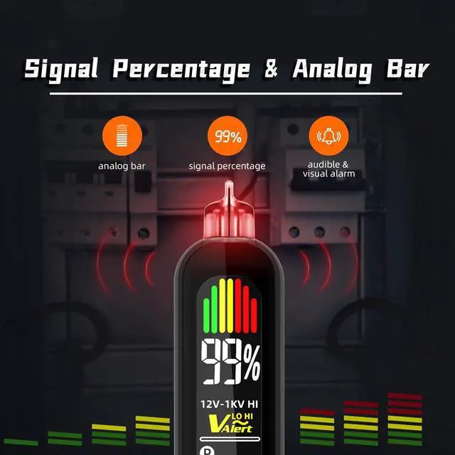 Alt view image 3 of 7 - Voltage Tester, Non-Contact with 3-Phase Rotation Indicator & Signal Percentage, Rechargeable AC Electrical Voltage Detector Pen, High/Low Sensitivity with 6 Ranges, 3-Mode Alarm with Analog Bar