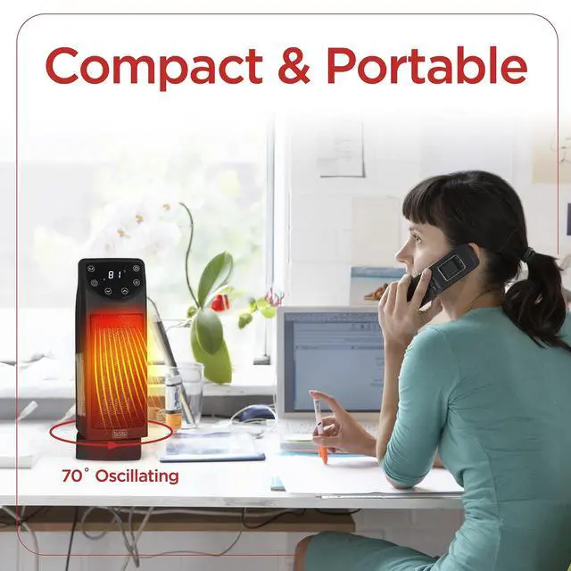 Alt view image 4 of 7 - Oscillating Space Heater, Portable Heater with Remote Control, Ceramic Small Space Heater with Two Heat Settings & LED Display, Small Heater 1500W