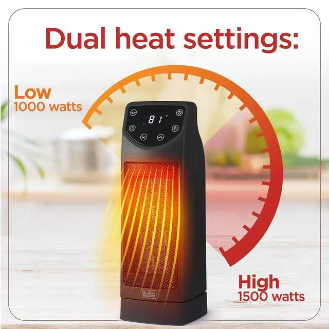 Alt view image 5 of 7 - Oscillating Space Heater, Portable Heater with Remote Control, Ceramic Small Space Heater with Two Heat Settings & LED Display, Small Heater 1500W
