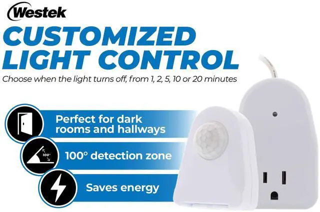 Alt view image 2 of 6 - Plug In Motion Sensor Outlet Light Control, 2 Pack - Indoor Motion Sensor Device Activates Lights When Motion is Detected - Ideal for Dark Hallways - 25ft Range, 6 Foot Cord (MLC12BC-4)