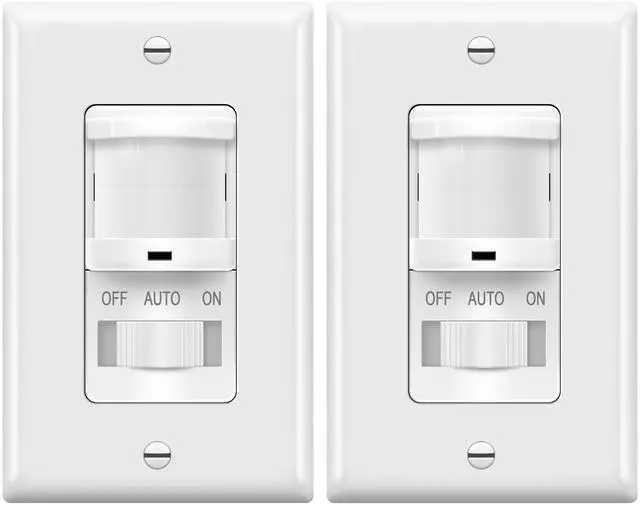 Main image of In-Wall PIR Motion Sensor Light Switch, Single Pole Occupancy Sensor Switch, Motion Sensor Switch, Need Neutral Wire, Wall Plate Included, On/Off Override, 4A, 500W, TSOS5-W, White, 2 Pack