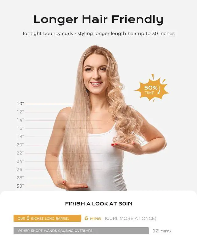 Alt view image 4 of 7 - 1'' Double Ceramic Long Barrel Curling Iron - 8'' Extended Wand | 5 Heat Settings | Dual Voltage | Auto Shut-Off | Anti-Slip Styling for Long Hair (Bag, Mat, Glove)