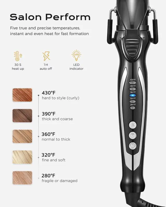 Alt view image 6 of 7 - 1'' Double Ceramic Long Barrel Curling Iron - 8'' Extended Wand | 5 Heat Settings | Dual Voltage | Auto Shut-Off | Anti-Slip Styling for Long Hair (Bag, Mat, Glove)