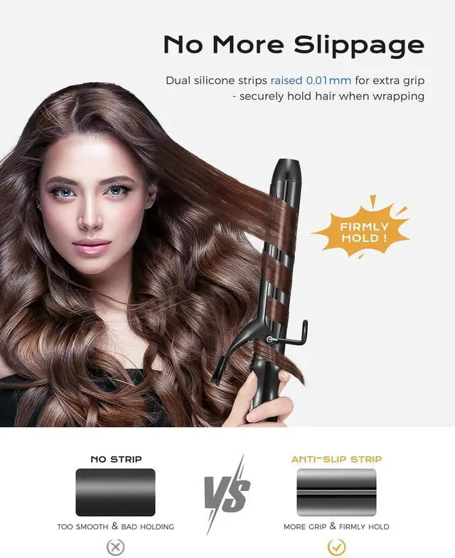 Alt view image 5 of 7 - 1'' Double Ceramic Long Barrel Curling Iron - 8'' Extended Wand | 5 Heat Settings | Dual Voltage | Auto Shut-Off | Anti-Slip Styling for Long Hair (Bag, Mat, Glove)