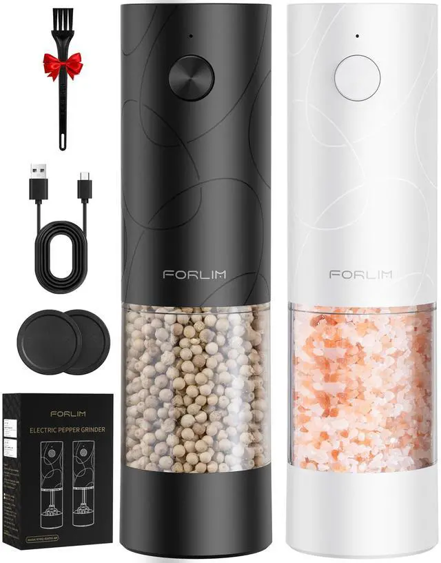 Main image of Electric Salt & Pepper Grinder Set, Rechargeable 2 Pack, Black White