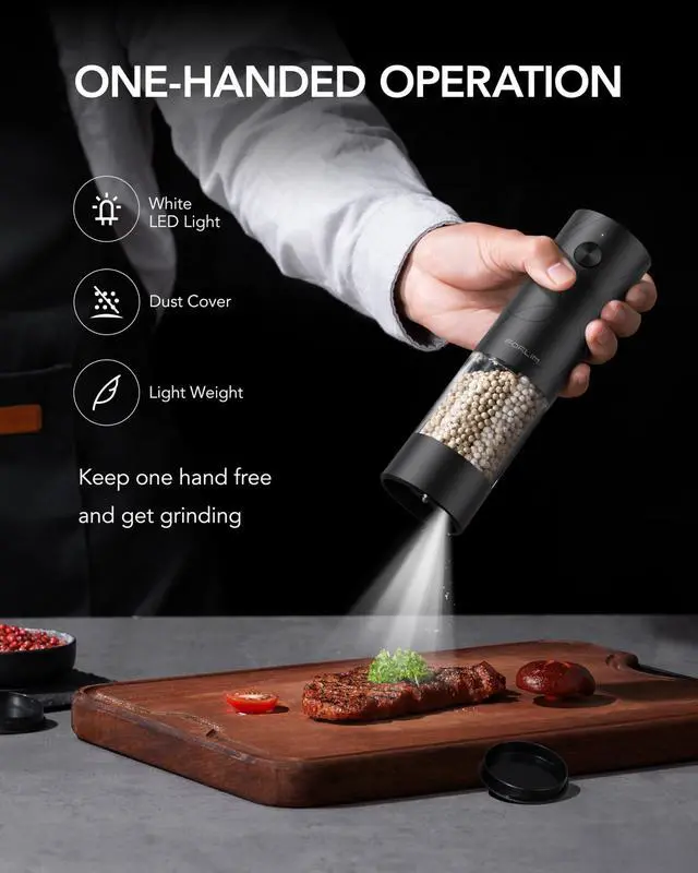 Alt view image 4 of 7 - Electric Salt & Pepper Grinder Set, Rechargeable 2 Pack, Black White