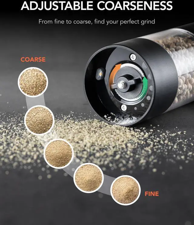 Alt view image 5 of 7 - Electric Salt & Pepper Grinder Set, Rechargeable 2 Pack, Black White