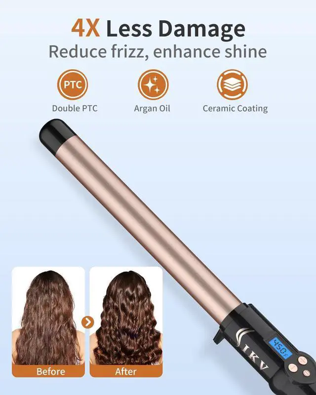 Alt view image 3 of 6 - 1 Inch Curling Wand Long Barrel, Dual Voltage Hair Curling Iron Wand Ceramic for Long Hair,10 Adjustable Temp