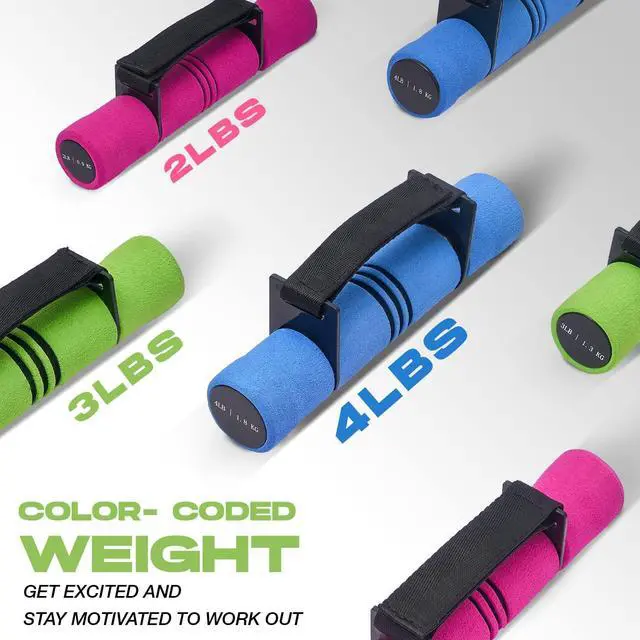 Alt view image 5 of 7 - 3lbs Dumbbell Hand Weights for Walking/Travel Weights for Exercising with Adjustable Straps, Foam Cover, Color Coded Weight Options
