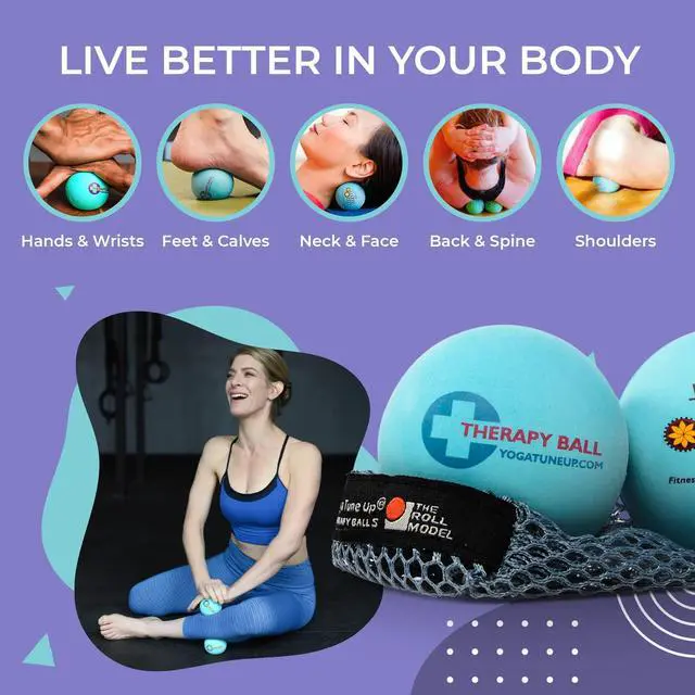 Alt view image 4 of 6 - Therapy Balls in Tote by Tune Up Fitness - Massage Balls for Trigger Point, Pressure Point & Myofascial Release - Use as Single or Peanut Ball for Pain Relief & Relaxation (Aqua Blue)