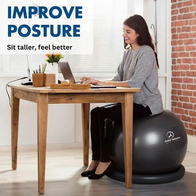 Alt view image 2 of 7 - Yoga Ball Chair, Exercise Ball Chair with Base or Stand for Home Office Desk Sitting or Workout, Balance Ball & Stability Ball Seat for Back, abs (Black, 23-26 inches/58-65 cm)