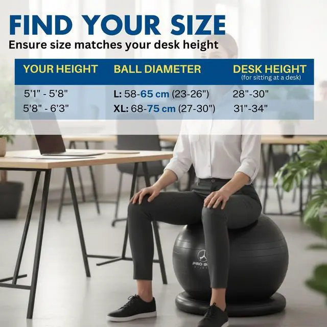 Alt view image 4 of 7 - Yoga Ball Chair, Exercise Ball Chair with Base or Stand for Home Office Desk Sitting or Workout, Balance Ball & Stability Ball Seat for Back, abs (Black, 23-26 inches/58-65 cm)